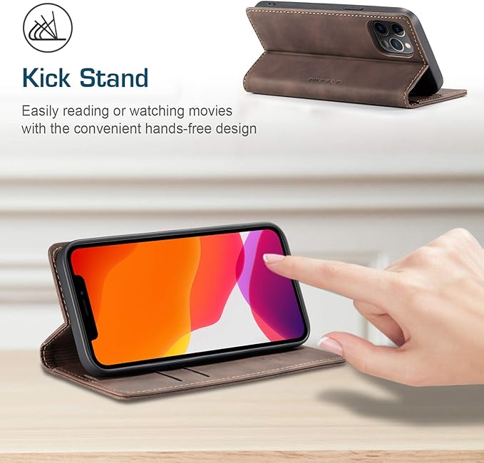 for iPhone 12/12 Pro Case, Flip Wallet Leather Case with Card Holder Magnetic Closure Shockproof Kickstand Protective Phone Cases Cover for iPhone 12 Pro 6,1",Coffee