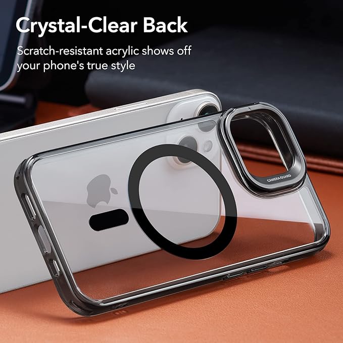 ESR for iPhone 13 Case/iPhone 14 Case, Compatible with MagSafe, Built-in Camera Ring Stand, Military-Grade Protection, Magnetic Phone Case for iPhone 13/14, Classic Series, Clear Black