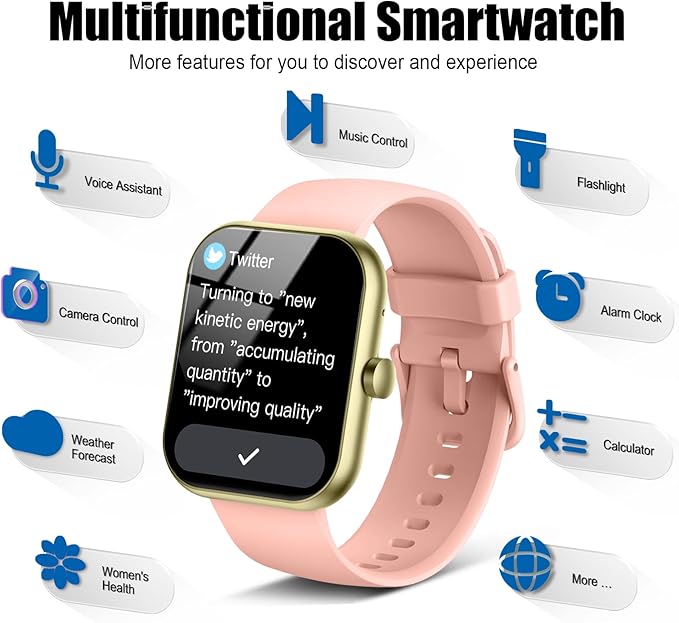 Smart Watch for Men Women, 2025 Release (Answer/Make Call) 1.96" HD Fitness Tracker Running Watch,Waterproof, Pedometer,Step/Sleep/Heart Rate Monitor,110+ Sport Mode Smartwatch for Android Phone,Pink
