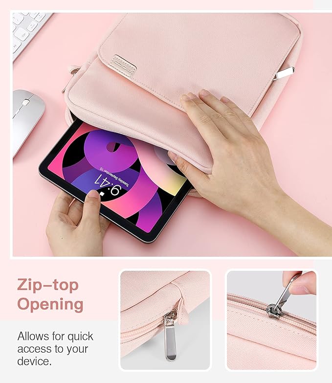 MoKo 9-11 Inch Tablet Sleeve Bag Handle Carrying Case with Shoulder Strap Fits New 11-inch iPad Pro M4/iPad Air M2, iPad 10th 10.9, iPad 9/8/7th 10.2, iPad Air 5/4th 10.9, Tab S8/S9 11, Pink