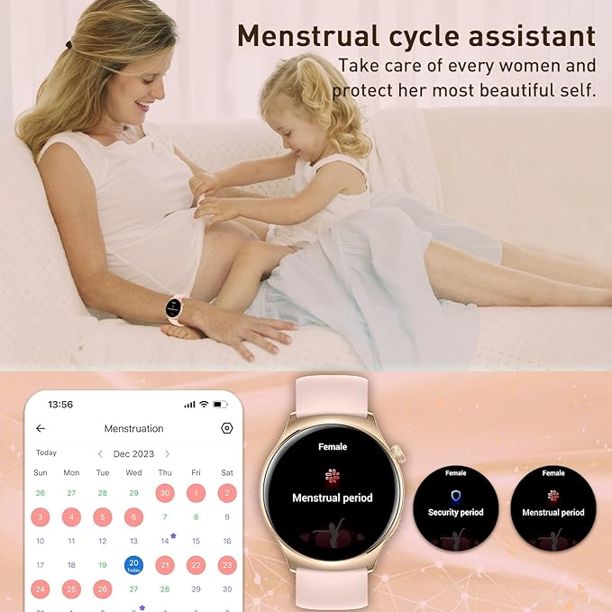 Smart Watch for Women Men(Answer/Make Calls) 1.43" HD Fitness Tracker Watchs with IP68 Waterproof/100+ Sports Modes/Heart Rate Sleep Monitor/Counter for Android/iPhone, Pink