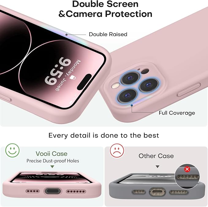 Vooii Compatible with iPhone 14 Pro Max Case, Liquid Silicone Upgrade [Camera Protection] [Soft Anti-Scratch Microfiber Lining] Shockproof Phone Case for iPhone 14 Pro Max 6.7 inch - Pink Sand
