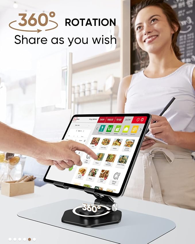 Foldable Aluminum Tablet Stand for Desk, 360° Swivel iPad & Tablet Holder – Portable & Stable Desktop Mount for 5–12.9in Devices, Black