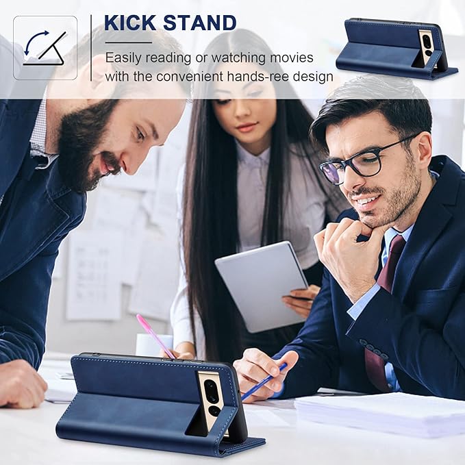 Jasonyu Flip Wallet Case for Google Pixel 7 Pro 5G,Leather Magnetic Folio Cover with Card Holder,Kickstand - TPU Shockproof Durable Protective Phone Case,Blue