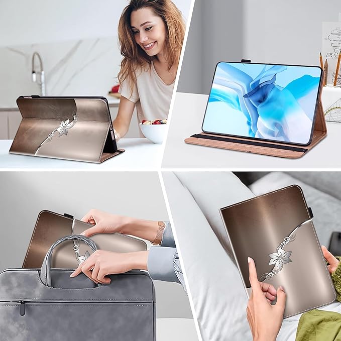 Case for Lenovo Tab M11 (TB-330FU/330XU) 11" 2024, Premium PU Leather Flip Stand Case with Elastic Band/Card Slots/Pen Holder for Lenovo Tab M11 Tablet - Silver Flower