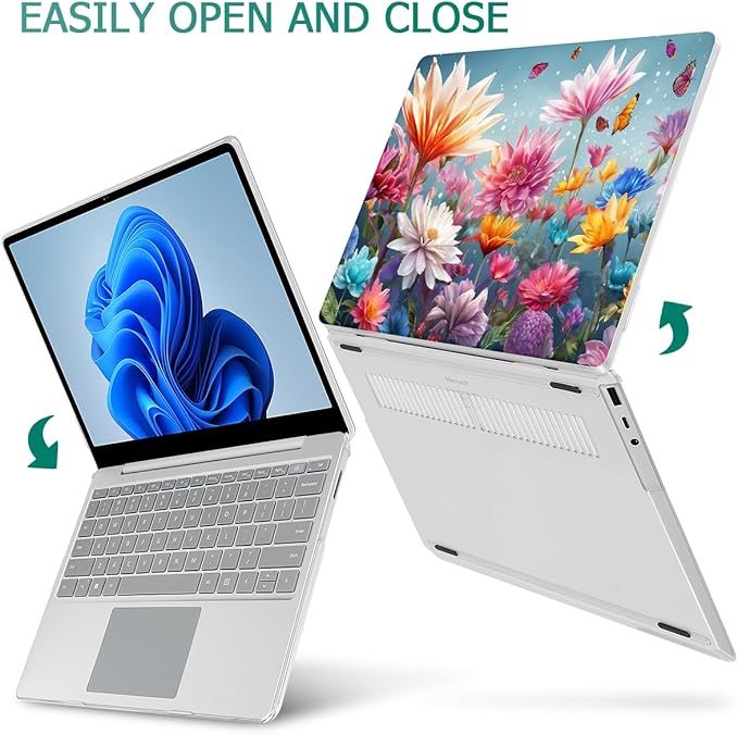 Tuiklol Case for 12.4 Inch Microsoft Surface Laptop Go 3/2 / 1 2023-2020 Releases, Plastic Hard Shell Case with Screen Protector and Keyborad Cover +Dust Plugs Model 2013/1943,Multicolored Floral