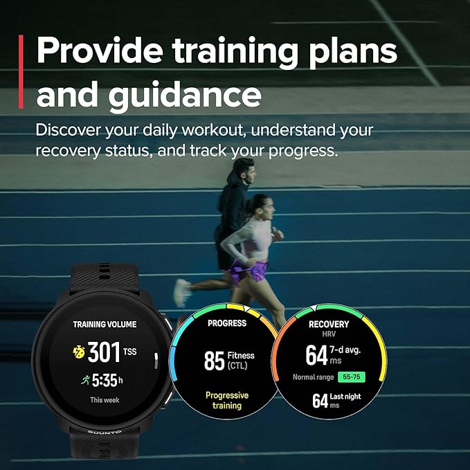 SUUNTO Run Running GPS Sports Watch with Silicone Strap, 1.32" AMOLED Touchscreen w/Crown Button, Wrist Heart-Rate & Sleep Health Tracking, Black