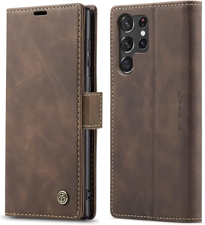 for Samsung Galaxy S23 Ultra 5G Case, Flip Wallet Leather Case with Card Holder Magnetic Closure Shockproof Kickstand Protective Phone Cases Cover for Galaxy S23 Ultra 5G 6.8 Inch,Coffee