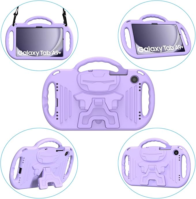 AVAWO Kids Case for Samsung Galaxy Tab A9+/A9 Plus 11 Inch 2023 Case, with Strap, Shockproof Lightweight Handle Stand 2023 Model (SM-X210/X216/X218) with Lanyard, Light Purple