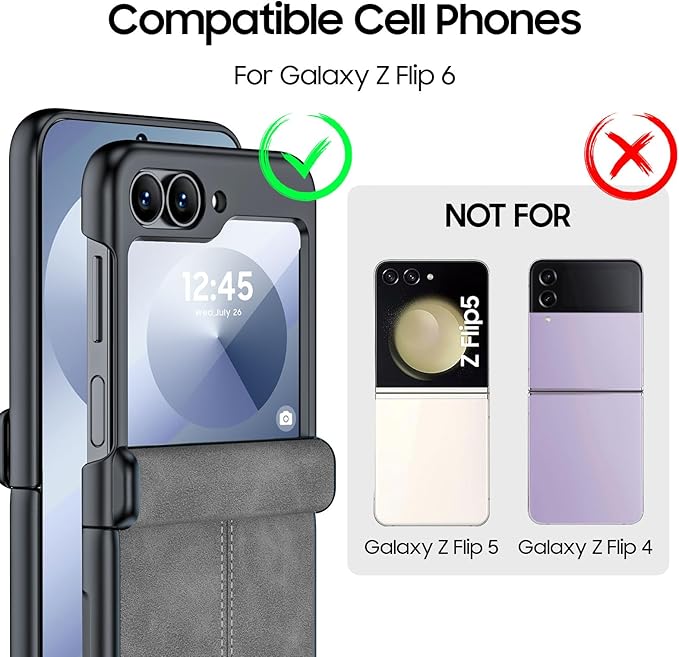 for Samsung Galaxy Z Flip 6 Case/Z Flip 7 FE Case with Hinge Protection & Built-in Screen Protector, Ultra Thin Leather Shockproof Cover Phone Case for Galaxy Z Flip 6/Z Flip 7 FE-Gray