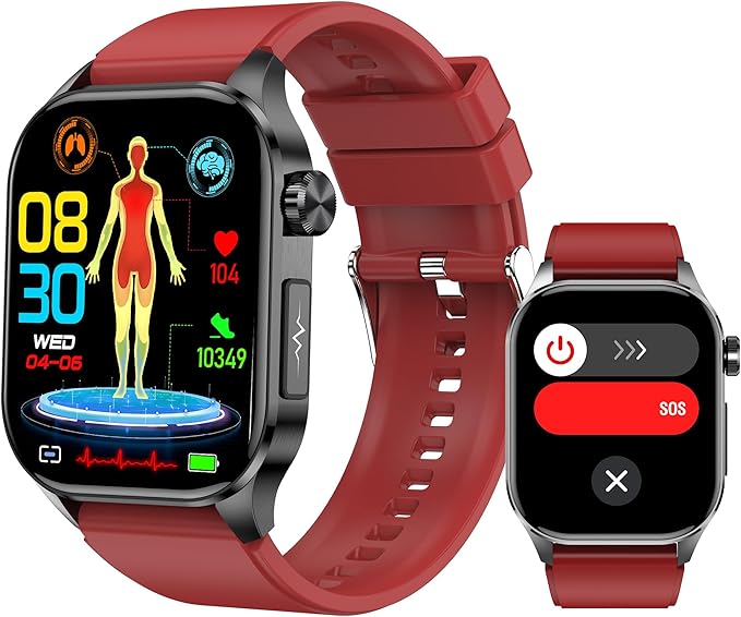 Smart Watch for Men Women, 2.04" AMOLED Color Screen, 24/7 Heart Rate, Blood Oxygen, Blood Pressure, Sleep and Stress Health Monitor, Blood and Body Composition Insights, 150 Sports Modes (Red)