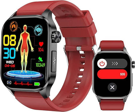 Smart Watch for Men Women, 2.04" AMOLED Color Screen, 24/7 Heart Rate, Blood Oxygen, Blood Pressure, Sleep and Stress Health Monitor, Blood and Body Composition Insights, 150 Sports Modes (Red)