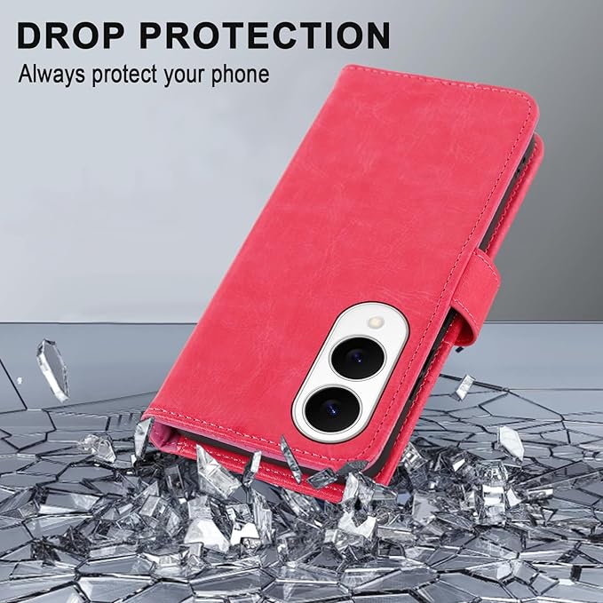 MONASAY Wallet Case Fit for Samsung Galaxy S25 Edge 5G，[Lens & Glass Screen Protector] [RFID Blocking] Flip Folio Leather Cell Phone Cover with Credit Card Holder, 6.7 inch, Hot-Pink