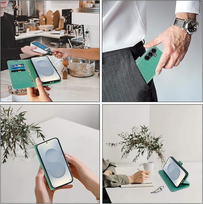 MONASAY Wallet Case Fit for Samsung Galaxy S25+ Plus 5G, [Lens & Glass Screen Protector Included] [RFID Blocking] Flip Folio Leather Cell Phone Cover with Credit Card Holder, 6.7 inch, Mint