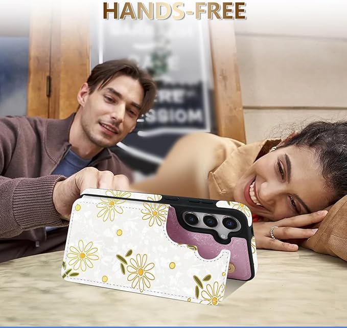 NNH Compatible with Samsung Galaxy S25 Plus Wallet Case with RFID Blocking Card Slots Folio Flip PU Leather Kickstand Double Magnetic Clasp Design Cover for Galaxy S25+(6.7inch-White Little Daisy)