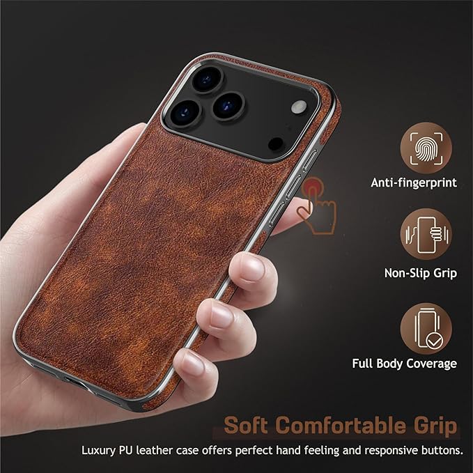 LOHASIC for iPhone 17 Pro Max Leather Case, Compatible with MagSafe, Vintage Elegant PU & Metal Bumper Trim, Protective Phone Cover Magnetic Case for iPhone17 Pro Max 6.9" 2025 - Retro Brown