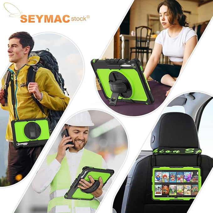 SEYMAC stock Case for Samsung Galaxy Tab S10 FE+ Plus 5G Tablet Case 13.1'' Protective with Screen Protector, Pencil Holder, 360 Rotating Stand, Hand Strap, Shoulder Strap, Green1