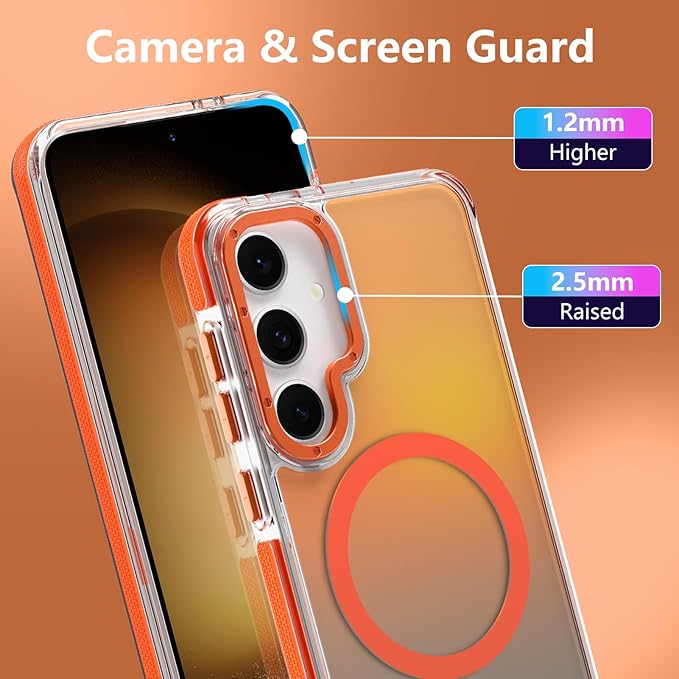 MOWIME Magnetic Case for Samsung Galaxy S23 [Compatible with Magsafe] [Cute Fashion Fluorescent Design] [1 Screen Protector] Slim Translucent Matte Case for Galaxy S23 6.1", Orange