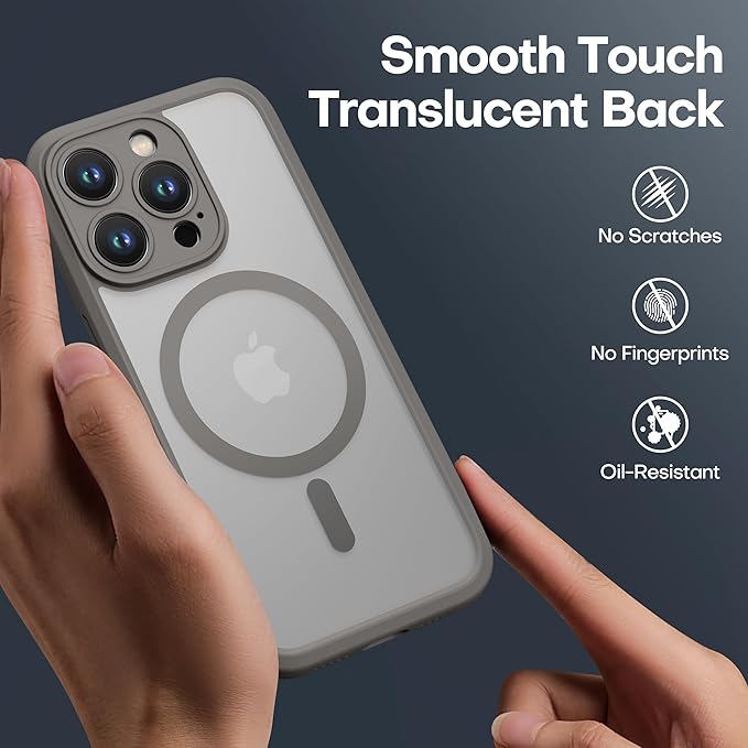 ImpactStrong Magnetic Guard Designed for iPhone 15 Pro Max Case [Camera Protection] [Military Grade Drop Tested] [Compatible with MagSafe] Slim Translucent Matte Phone Case (6.7") - Gray
