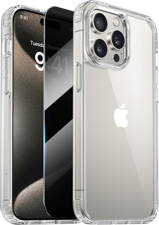 Diaclara Designed for iPhone 15 Pro Max Case, [with Privacy Screen Protector] [Anti Spy] [Military Grade Drop Protection] Heavy Duty Full-Body Shockproof Phone Case, Clear