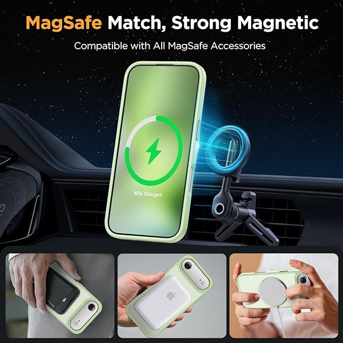 Miracase Magnetic for iPhone Air Case 2025 with Screen Protector(Compatible with MagSafe), Slim Thin Translucent Matte Military-Grade Protected Phone Cover for iPhone 17 Air 6.5" Armbands, Green