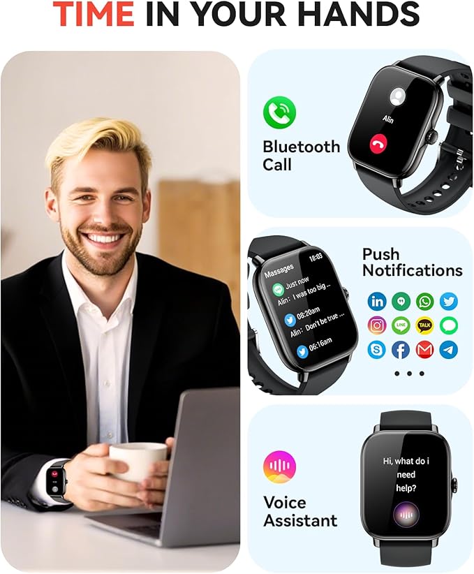 Smart Watch for Men Women, Bluetooth Call, 1.91'' HD Full Touchscreen Fitness Step Tracker Watch for Android iPhone Compatible, IP68 Waterproof Smartwatch With Sleep Monitor/Activity Tracker/Pedometer
