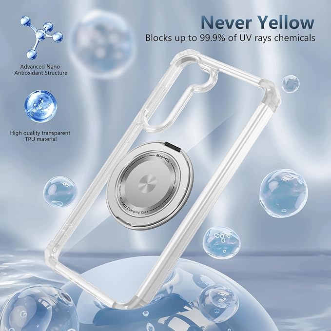 for Samsung Galaxy S23 Case Magnetic Compatible with MagSafe Wireless charging,with 360°Kickstand Ring,for S23 Phone Case with Screen Protector, Military Grade Drop Protection Shockproof Clear