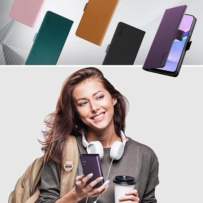 Wallet Flip Case for Samsung Galaxy A15 5G - [RFID Blocking] Luxury PU Leather Card Holder Magnetic Phone Cover with Kickstand,Shockproof Protective Case,Purple