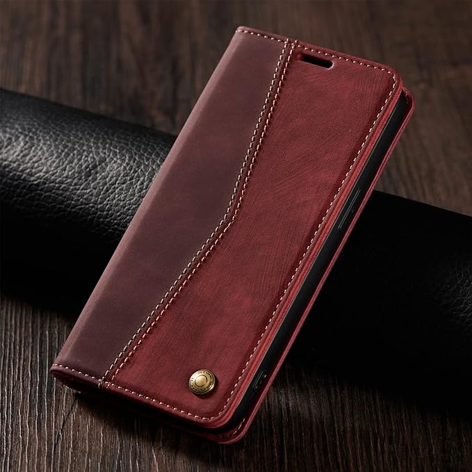 QLTYPRI Case for iPhone 14, Vintage PU Leather Wallet Case Card Slot Kickstand Magnetic Closure Shockproof Flip Folio Book Case Cover for iPhone 14(6.1 inch) - Retro Wine Red