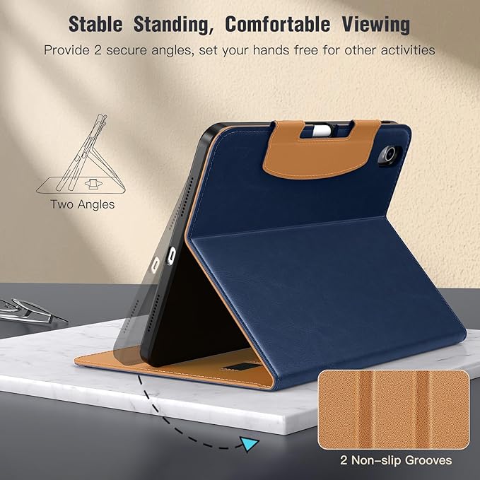 MoKo for iPad (A16) 11th Generation Case 11 inch 2025, iPad 10th Generation Case 10.9" 2022 with Pencil Holder & Pocket, Premium Leather Folio Stand Cover, Multiple Viewing Angles, Dark Blue