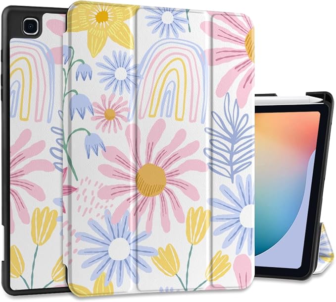 DONGKE Case for Samsung Galaxy Tab S6 Lite 10.4 Inch 2024/2022/2020, Trifold Stand + S Pen Holder + Auto Wake/Sleep + Soft TPU Protective Stand Back Cover, Colorful Florals