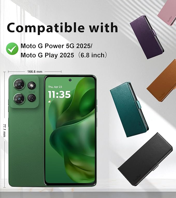 Wallet Flip Case for Moto G Power/Play (2025) - [RFID Blocking] Luxury PU Leather Card Holder Magnetic Phone Cover with Kickstand,Shockproof Protective Case,Green