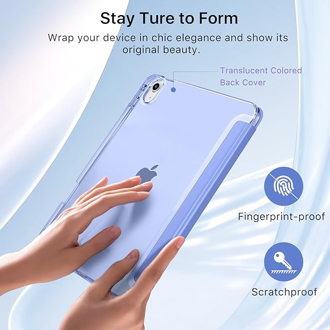 MoKo for iPad (A16) 11th Generation Case 11 Inch 2025, iPad 10th Generation Case 10.9 Inch 2022 with Pencil Holder, Slim Light Trifold Protective Cover with Hard PC Translucent Back Shell, Periwinkle