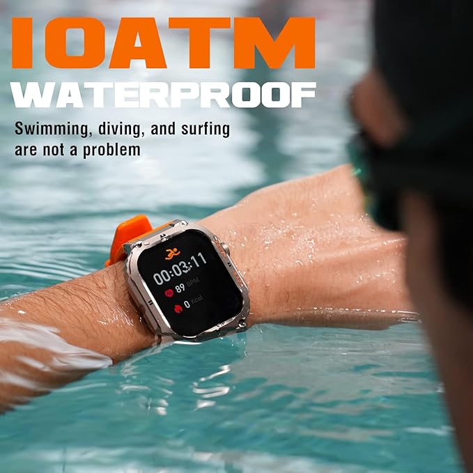 Smart Watch - 2 inch Rugged Smart Watch for Android Phones, 100M Waterproof, Bluetooth Call, 100+ Sports Modes, Ultra Long Battery Life