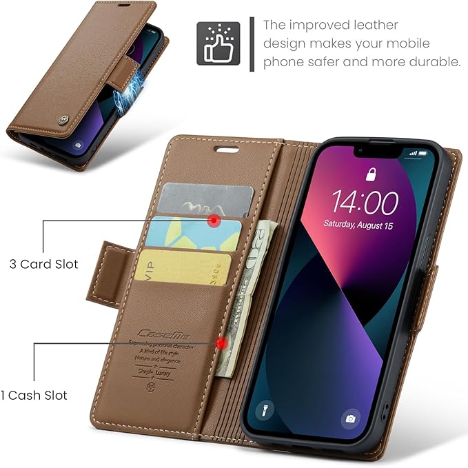 for iPhone 14 Plus Case, Premium PU Leather Wallet Case Flip Cover with [RFID Blocking][Card Holder][Stand Function] Shockproof Protective for iPhone 14 Plus 6.7", Brown