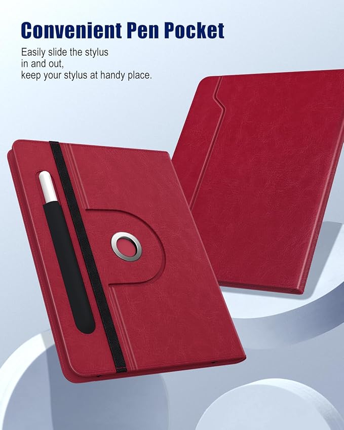 TiMOVO Universal Case for 9-11 Inch Tablet, 360 Degree Rotating Stand Protective Cover with Pen Pocket for 9 10 10.1 Inch Android Touchscreen Tablet, Vintage Red