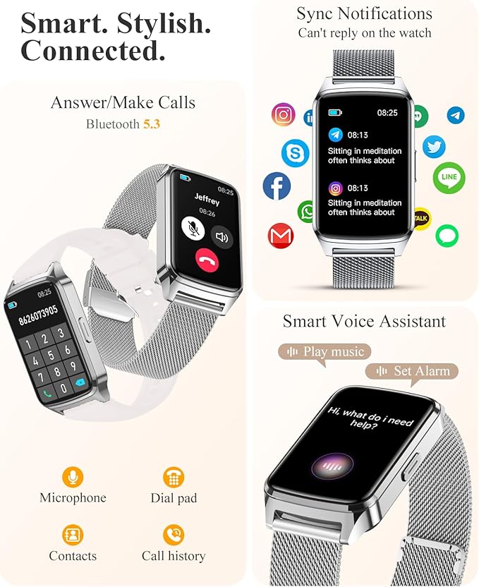 Fitness Tracker Watch for Women Men, Step Counter Compatible with iPhone Android, IP68 Waterproof Activity Tracker with Calorie and Sleep Monitor, Sports Modes Pedometer Smartwatch (Silver, 1.57)