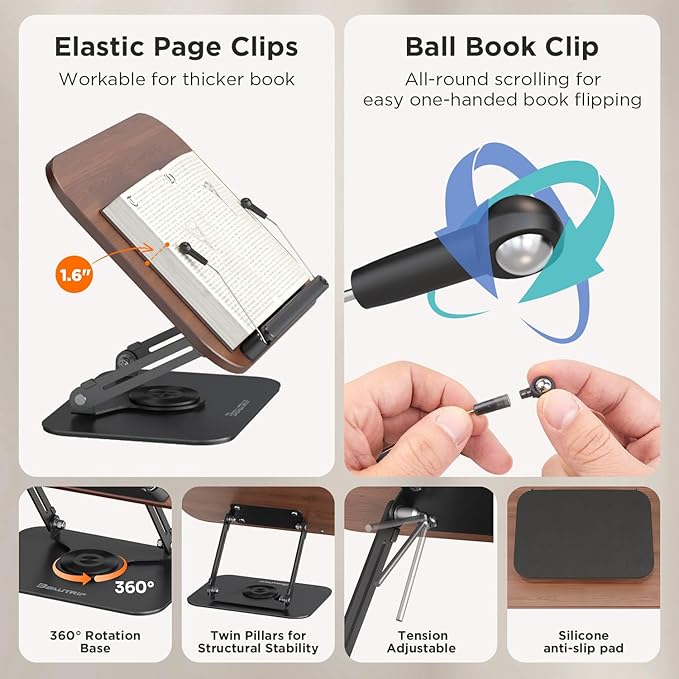 BEAUTRIP Book Stand for Reading, Foldable Book Holder for Desk Hands Free, Display Stand for Office, Kitchen, Cookbooks, Textbook, Recipe, Magazines, Tablets and Laptops