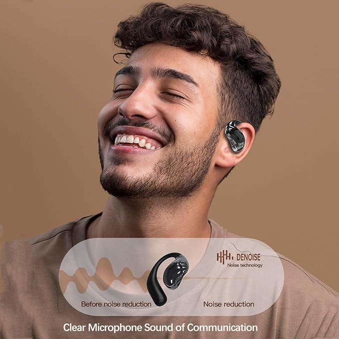 Open Ear Earbuds, Over Ear Headphones with Intelligent Charging Case, Snug Fit, Powerful Bass,Clear Mic, Ultra-Comfort Bluetooth Wireless Earphones for Jogging Workout Fitness Working