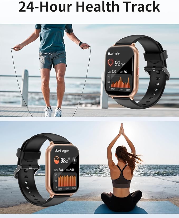 RUIMEN Smart Watches for Men Women (Answer/Make Calls, 2 Bands Included), 1.8" Smartwatch for iOS/Android Phones, Fitness Tracker Heart Rate/Sleep Monitor Digital Watch Waterproof (Black/Copper)