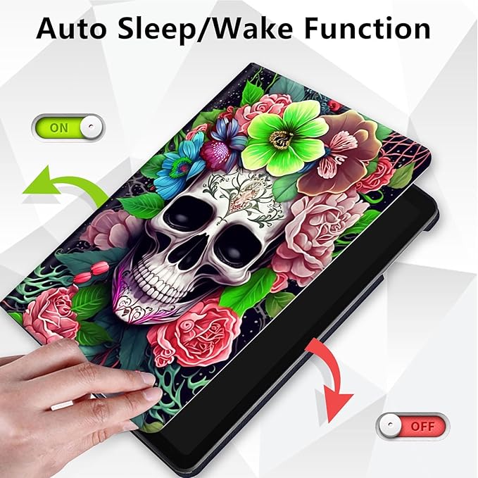 Case for Lenovo Tab M10 Plus 10.3", 360 Degree Rotating Folding Stand,with Auto Sleep/Wake Case for Lenovo Tab M10 Plus (2020 2nd Gen) TB-X606F/TB-X606X 10.3" FHD Tablet,Skull Pink Rose Flower