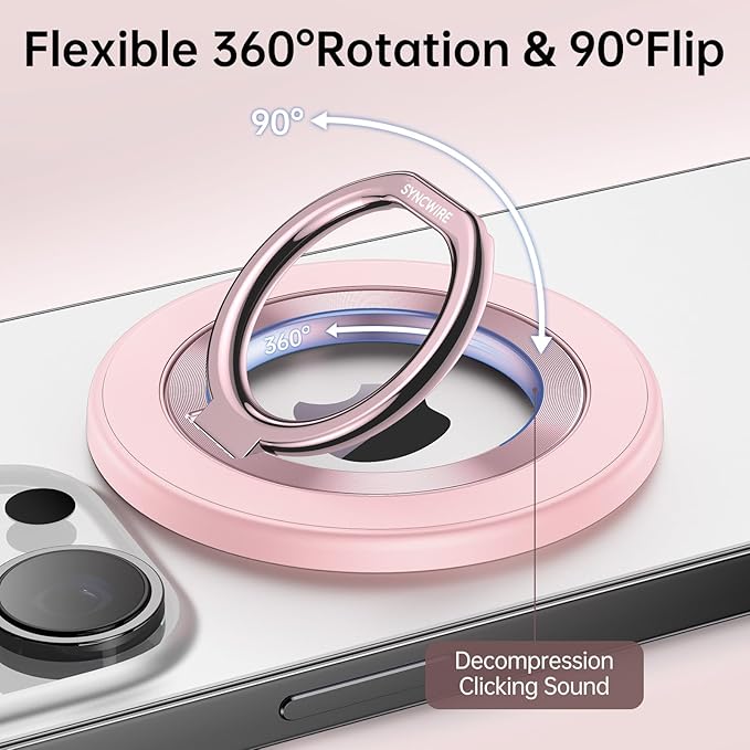 SYNCWIRE Magnetic Phone Ring Holder for MagSafe, 360° Rotation Cell Phone Grip Stand Finger Ring Kickstand Two-Sided Magnet Compatible with iPhone 17 Pro Max 16 15 14 13 12 MagSafe Accessories