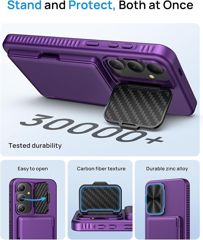 for Samsung Galaxy S25 FE Case, Built-in Card Holder & Stand & Lens Cover, Military Grade Drop Tested Soft Silicone Edge Rugged Protective Wallet Phone Case for S25 FE 6.7" 2025, Purple