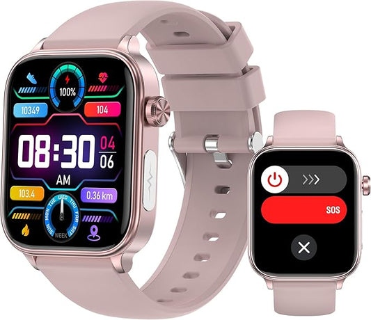 Smart Watch for Women Men 1.96" IPS Smartwatch, 24/7 Heart Rate/Blood Oxygen/Blood Pressure/Sleep Monitor, Blood and Body Composition,100+ Sports Modes Fitness Tracker (Pink)