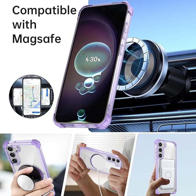 for Samsung Galaxy S23 Case Magnetic Compatible with MagSafe Wireless charging,with 360°Kickstand Ring,for S23 Phone Case with Screen Protector,Military Grade Drop Protection Shockproof Purple