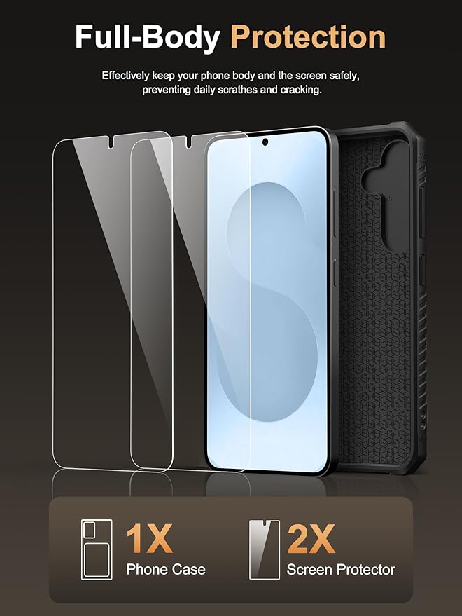 Vihibii for Samsung Galaxy S25 Case with [2X Screen Protector], Built-in Card Holder (4 Cards), [RFID Blocking] & Slide Camera Cover & Tempered Glass Films, Rugged Case Wallet for S25 6.2" 2025, Black