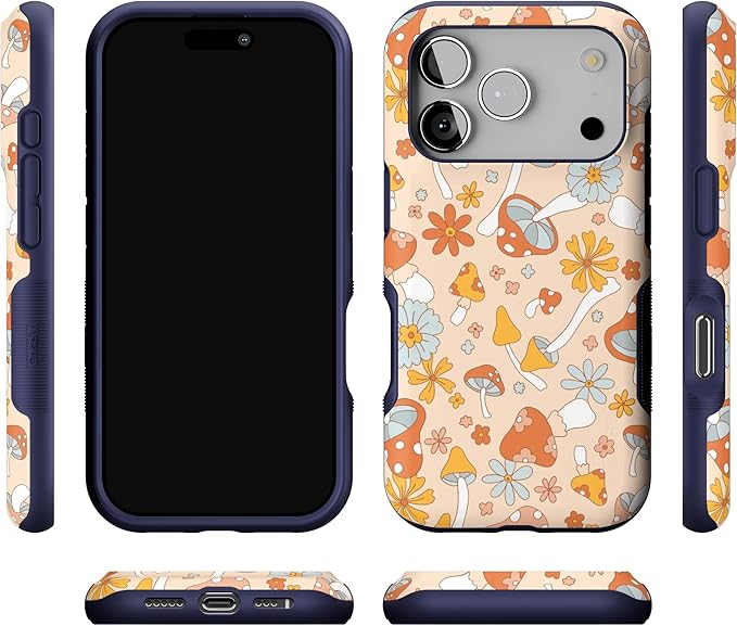 Casely iPhone 17 Pro Case | Mushroom Magic | Retro Floral | Bold Protective Design | Compatible with MagSafe