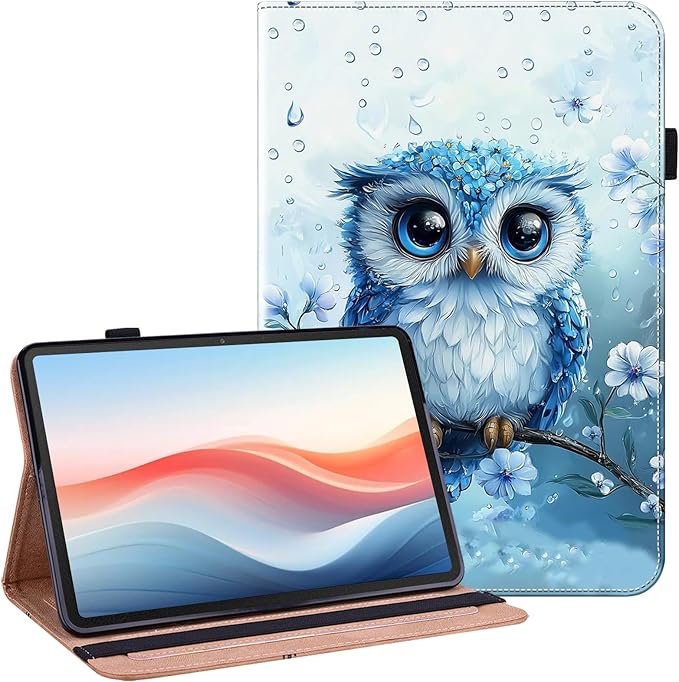 Case for Samsung Galaxy Tab A8 10.5 Inch 2022 Model (SM-X200/X205/X207) Tablet with Pencil Holder, Multiangle Stand Wallet Design Cover,Rainy Owl
