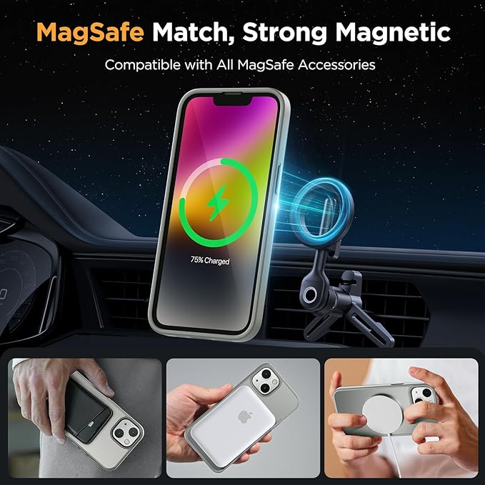 Miracase Magnetic for iPhone 14 Case 6.1 inch (Compatible with MagSafe)（with 2X Screen Protectors） Military-Grade Protection, Anti-Fingerprint Translucent Matte Phone Case Cover, Gray