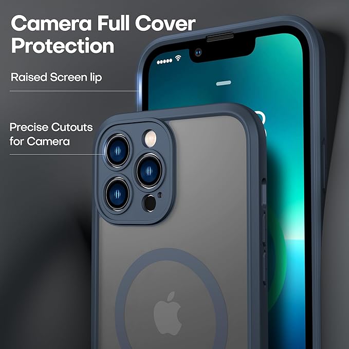 ImpactStrong Magnetic Guard Designed for iPhone 13 Pro Max Case [Camera Protection] [Military Grade Drop Tested] [Compatible with MagSafe] Slim Translucent Matte Phone Case (6.7") - Navy Blue